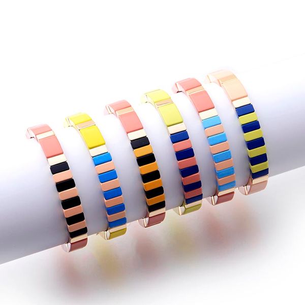 

bohemian bracelet handmade friendship braided stackable enamel rainbow tile bracelet fashion street pgraphy bangles dropship, Golden;silver