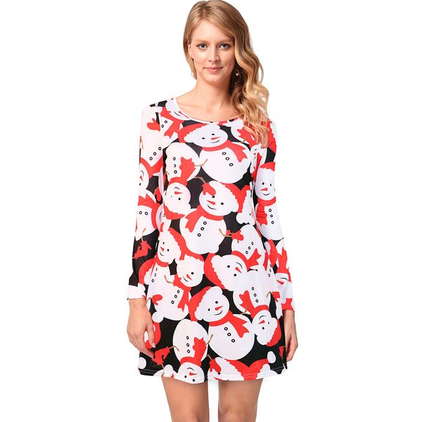 

женское дизайнерское платье юбка с длинным рукавом рождественский мультфильм печати средней длины платье, Black;gray