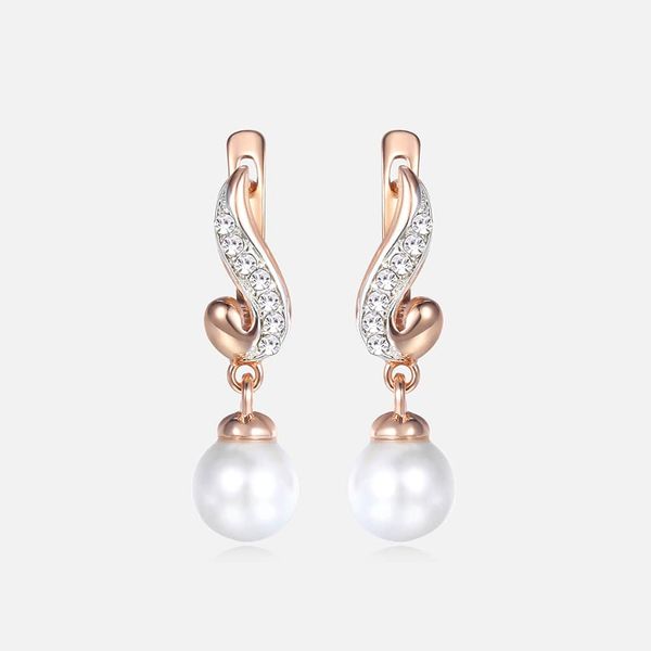 

clear cubic zirconia pearl earrings for women girls 585 rose gold stud earrings fashion girlfriend women's jewelry gifts kge143, Golden;silver