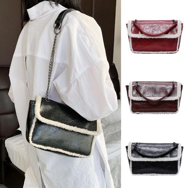 

fashion women's plush leather bag messenger crossbody bag single shoulder bags leather handbag vintage female shoulder #25
