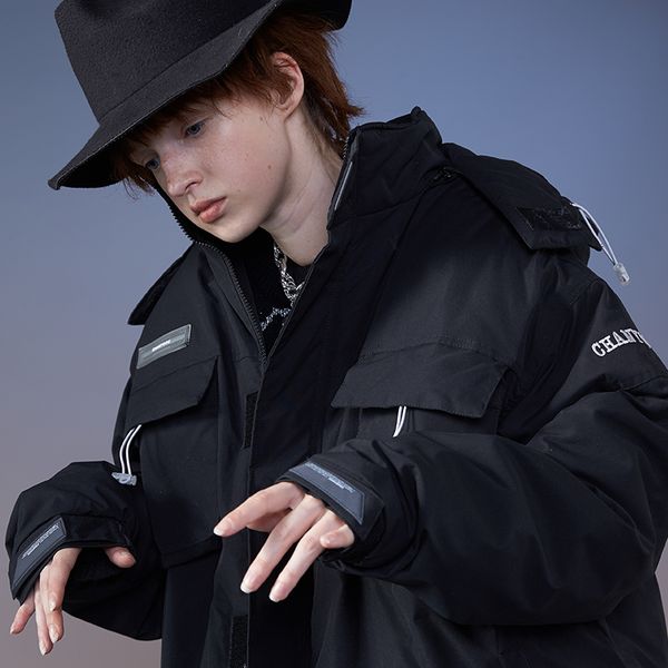 

wholesale colorful loose varsity nylon water resistant warm jacket, Black