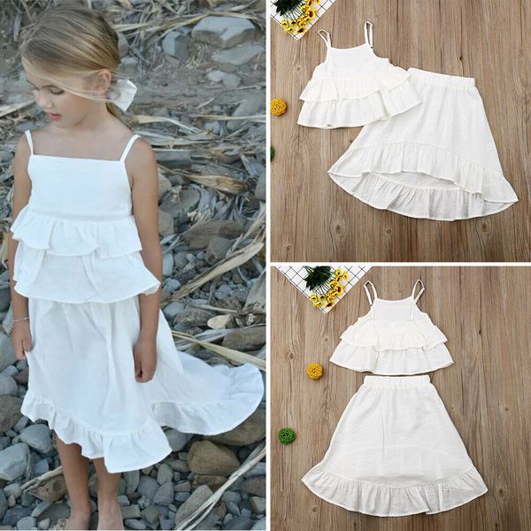 

3-7years infant baby girl summer sling sleeveless crop skirt outfit dress clothes set, White