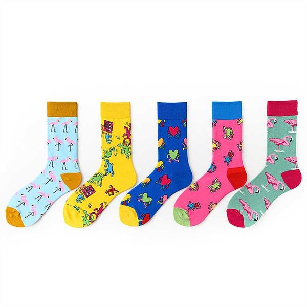 

men's socks 2021 novelty happy funny men graphic colorful combed cotton crazy women creative graffiti tide sox male sock, Black