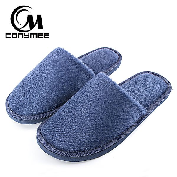 

conymee 2018 home slippers for men winter indoor shoes casual sneakers mens warm cotton slipper pantuflas soft plush terlik, Blue;gray
