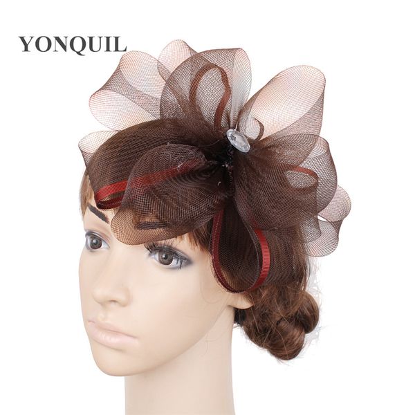 

brown fashion wedding headwear women bride elegant tulle hair fascinator headdress hair pin mesh accessories party headdress, Blue;gray