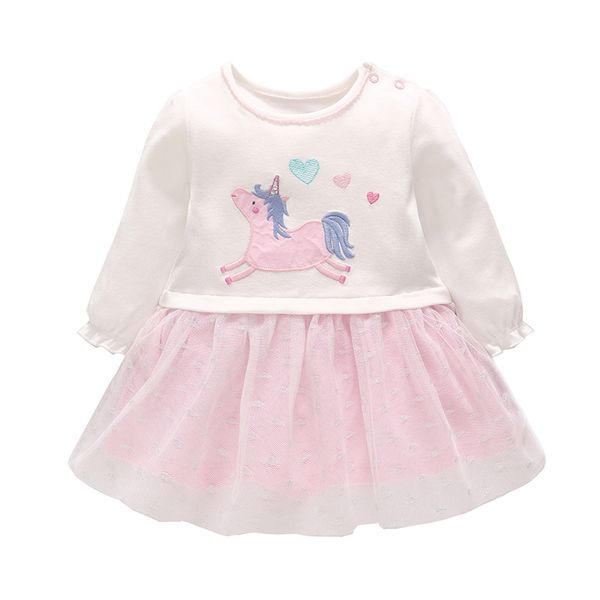 

picturesque childhood baby girls dress unicorn print patchwork tulle clothes newborn full sleeve ball gown infant clothing, Red;yellow