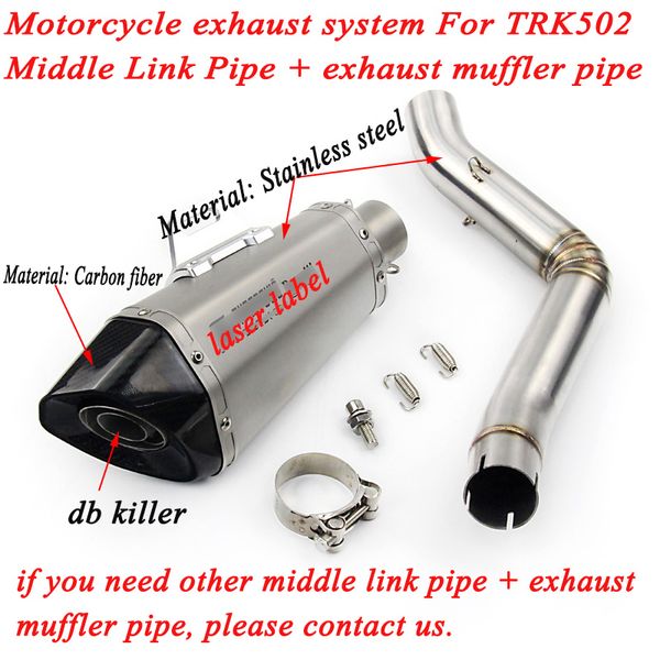 

for benelli trk 502 motorcycle stainless steel middle link system slip on 51mm exhaust muffler pipe with db killer