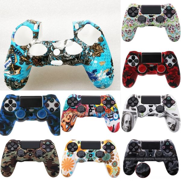 

pbnjd case camouflage graffiti anti slip silicone protective skin case for sony playstation 4 ps4 controller slim pro thumb grip caps
