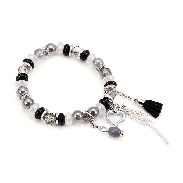 

mens and womens handmade bohemian style bead strands bracelet silver heart life tree charm white/black jewelry
