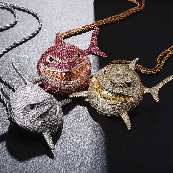 

iced out pendant luxury designer jewelry mens necklace statement hip hop bling big pendants diamond tennis chain rapper 6ix9ine shark charms, Silver