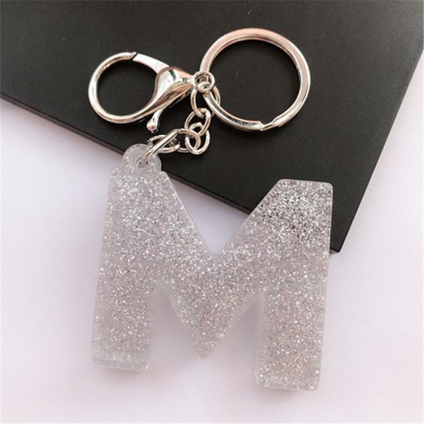 

1pc silver colorkeyring english letterkeychain 26 english word glitter resin a to z handbag charms for woman custom made welcome
