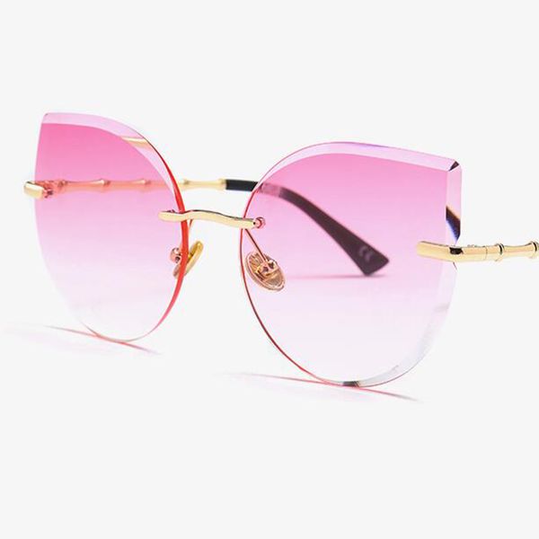 

мода крупногабаритные безрамное солнцезащитные очки женщины rimless cat eye солнцезащитные очки сплава ноги кристалл объектива luxe марка ди, White;black