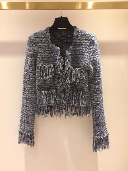 

autumn coat luxury women tassel tweed jacket female outerwear coat ladies gdnz 8.09, Black;brown