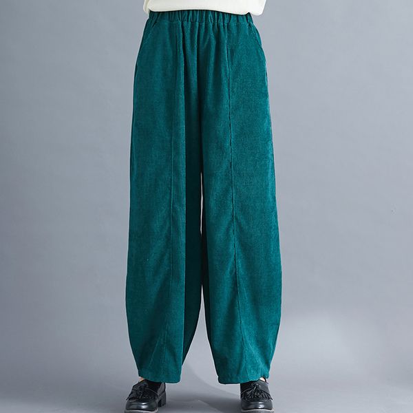 

mint with embroidery harlan elastic waist big yards long leisure trousers, Blue
