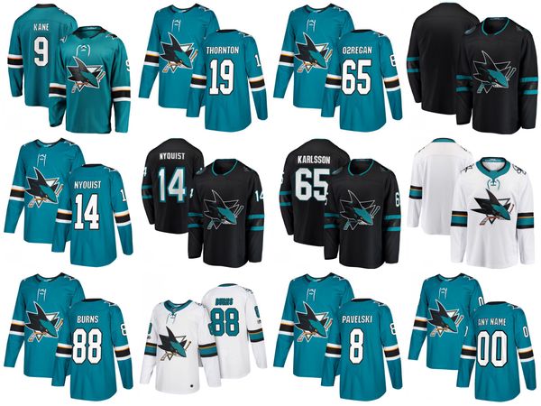 

14 Gustav Nyquist San Jose Sharks Evander Kane Brent Burns Erik Karlsson Micheal Haley Joe Pavelski Joe Thornton Martin Jones Hockey Jerseys
