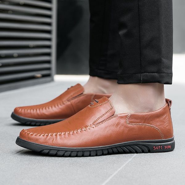 

men casual shoes fashion high quatily leather loafers non-slip leather shoes men vulcanize for zapatillas hombre, Black