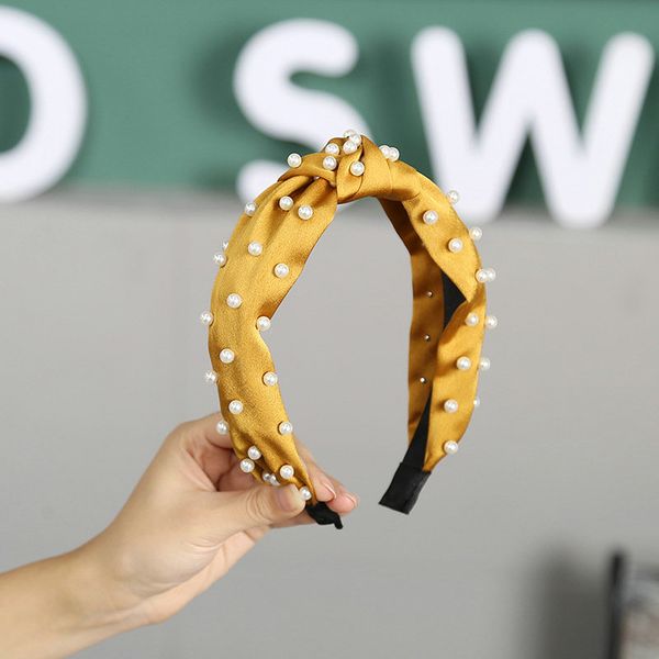 

pearl knotted silk headband 41.5g camo elastic hair band hair wear ladies hair style pearl knotted ghrav, Black;brown