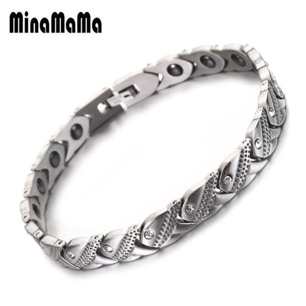 

power stone hematite bracelets for woman men stainless steel crystal health care bracelet jewelry with adjustable size tool, Black