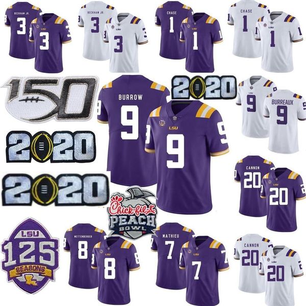 

NCAA 2020 LSU Тигры # 9 Джо Барроу Burreaux Оделл Бекхэм младший Грант Delpit Tyrann Матье Леонард Chase Американский футбол Джерси