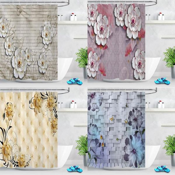 

shower curtains butterfly flower bathroom decor baroque bath curtain floral waterproof fabric with hooks