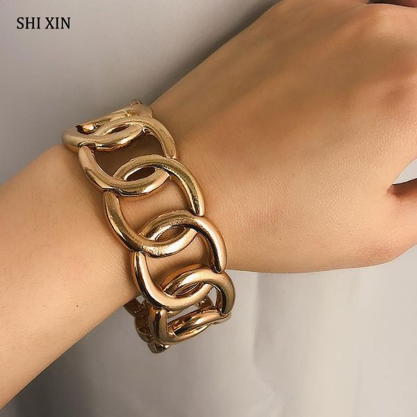 

shixin exaggeration punk wide metal cross bangles bracelet women charms retro fashion cufflinks cuff jewelry female accessories, Black