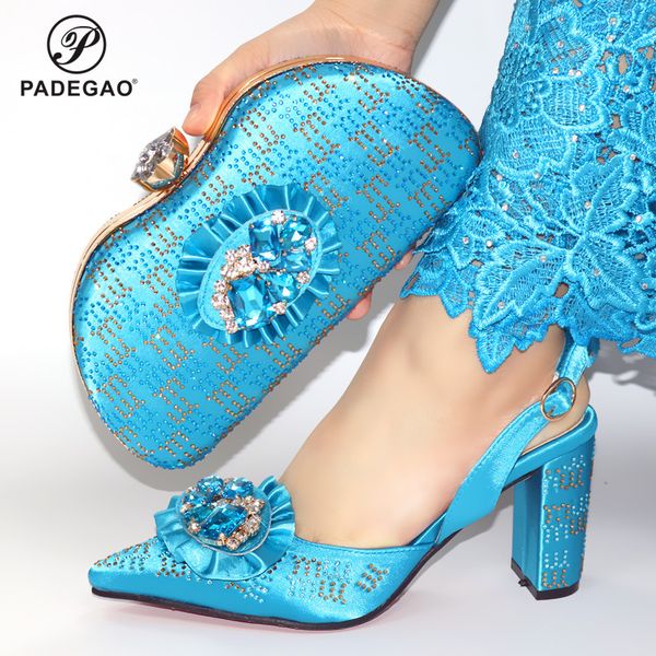 

classics style women shoes and bag set in sky blue color nigerian lady party shoes and bag to match with shinning crystal, Black