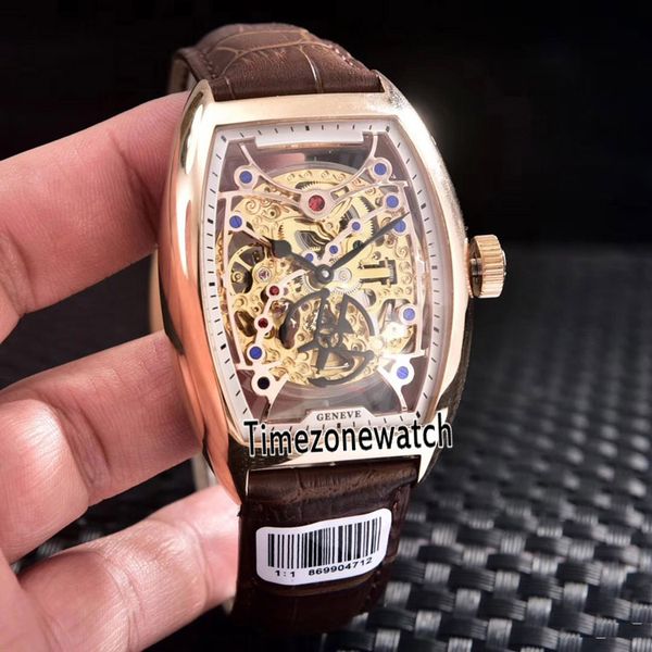 Новая мужская коллекция Cintree Curvex 8880 B S6 SQT Прозрачный скелетон с золотым циферблатом Автоматические мужские часы с корпусом из розового золота Кожа Timezonewatch