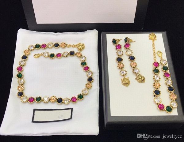 

fashionable new style sell color diamond necklace bracelet stud luxury custom brass spring and summer fashion necklace bracelet stud, Golden;silver