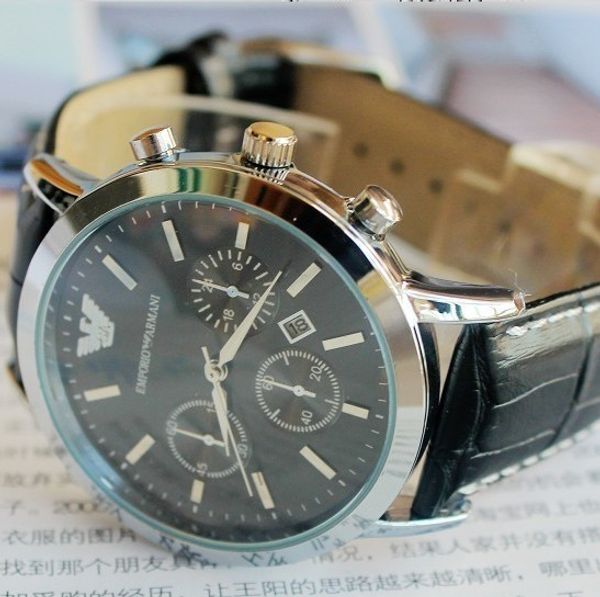 

leather new 6832 fashion watches men calendar watches quartz watch military montre homme male wristwatch relojes hombres relogios, Slivery;brown