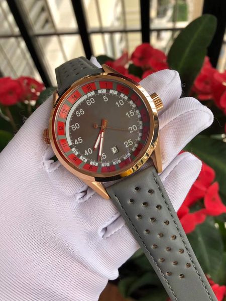 

new luxury men's watch automatic winding movement leather strap 42mm fashion watch, Slivery;brown