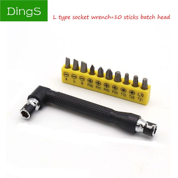 

11pcs/set routine wrench set 1pc l shape double head tube hexagon wrench + 10pcs screwdriver for screwdriver tips ratchets tool
