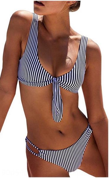 

shencai ladies' striped bowknot low waist split bikini swimsuit triangle bikini swimsuit, White;black