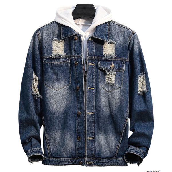 

mens designer casual hole fashion clothes tooling denim jacketh, Black;brown