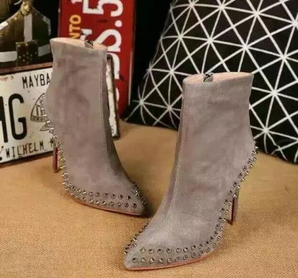 

wholesale - fashion womens red soles high heel 100mm ankle boots rivet designer thin heels short booties shoes for women female winter, Black