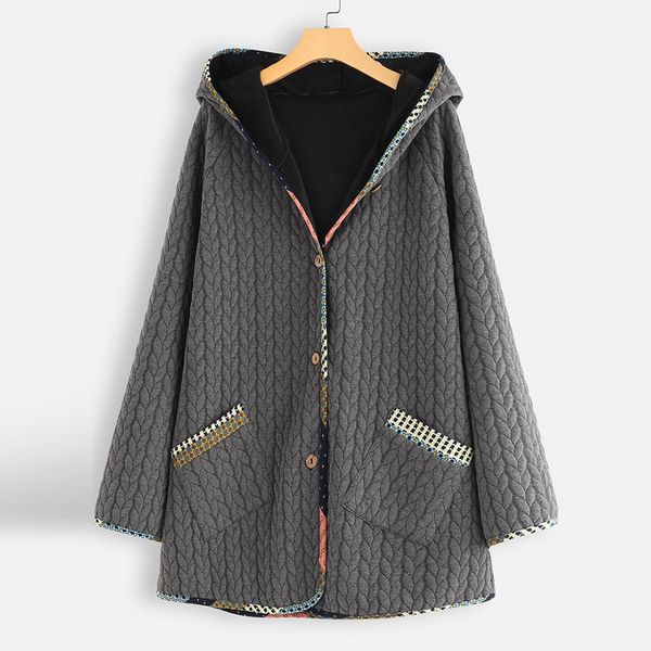 

plus size winter warm women vintage hooded long sleeve button coat outwear, Tan;black