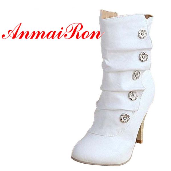 

snow boots shoes new style high heel pu mid calf boots ladies' lovely fashion colors big size34-43 spring autumn hot, Black
