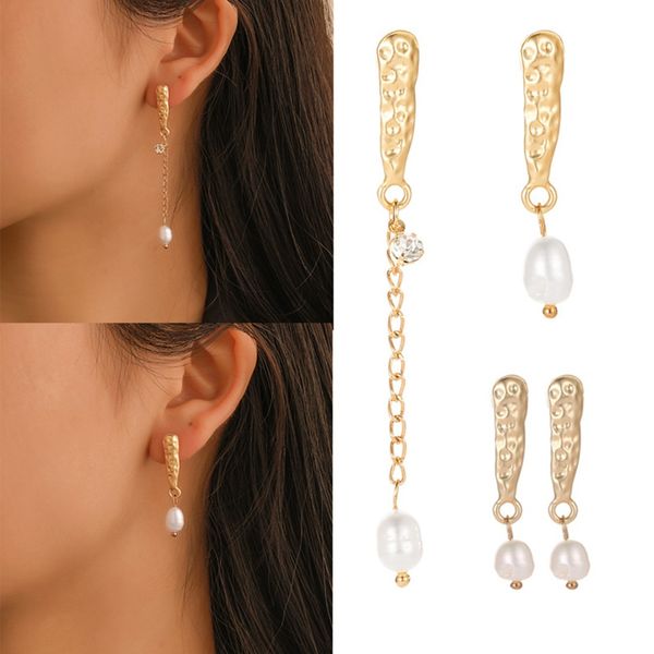 

asymmetry women korean style elegant pearl drop metal earring charms vintage wedding jewelry earring for bridal female gift, Silver