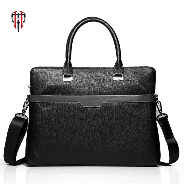 

tianhoo man bags genuine leather cow leather briefcase 14 inch lapshoulder bag for men male hand package fashion men totes
