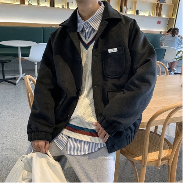 

men's cotton-padded jacket new style of 2019 autumn winter slimming heavy work coat coat loose casual fashion youth men's wear, Black