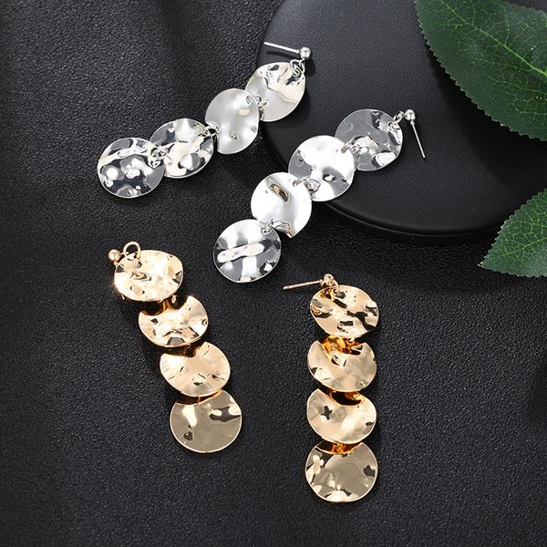 

rock punk round geometric gold color metal long dangle earrings for women bohemian party exaggerated fashion jewelry, Golden;silver