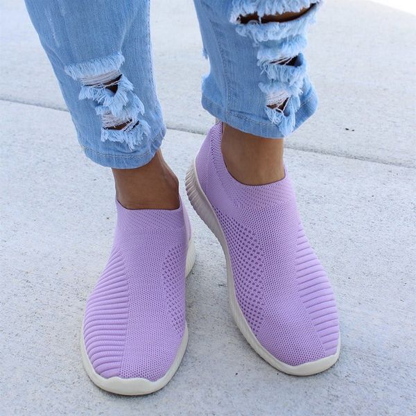 

nice spring breathable sneakers women treainers knitted vulcanized shoes mesh slip on sock sneakers tenis feminino zapatos, Black
