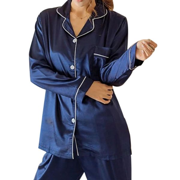 

2018 home wear nightshirt pyjama femme women pajama silk sets upscale couples pajamas sets men women long sleeve sleepwear, Blue;gray