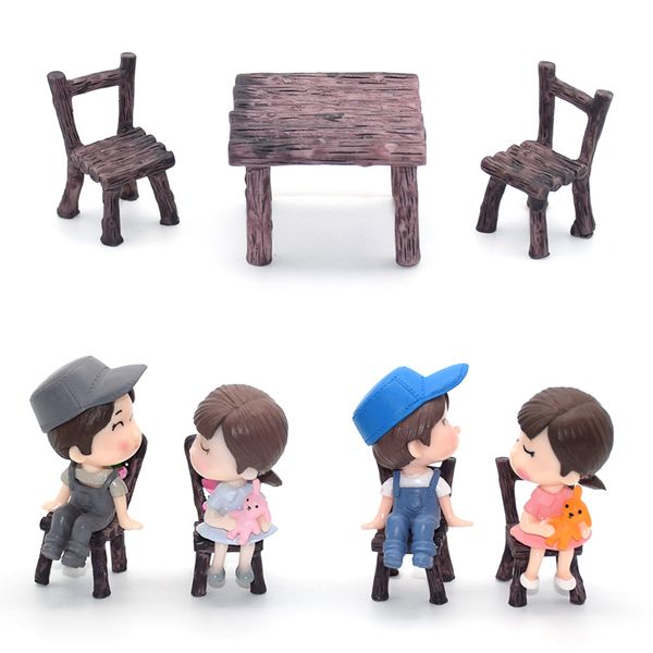 

3pcs/set fairy garden table chair figures miniature landscape resin ornaments figurine for plants bonsai decoration