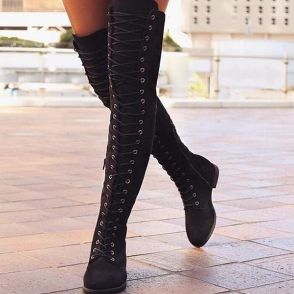 

moxxy 2018 plus size 35-43 faux suede slim female boots flats over the knee high women winter thick heel boots shoes woman, Black