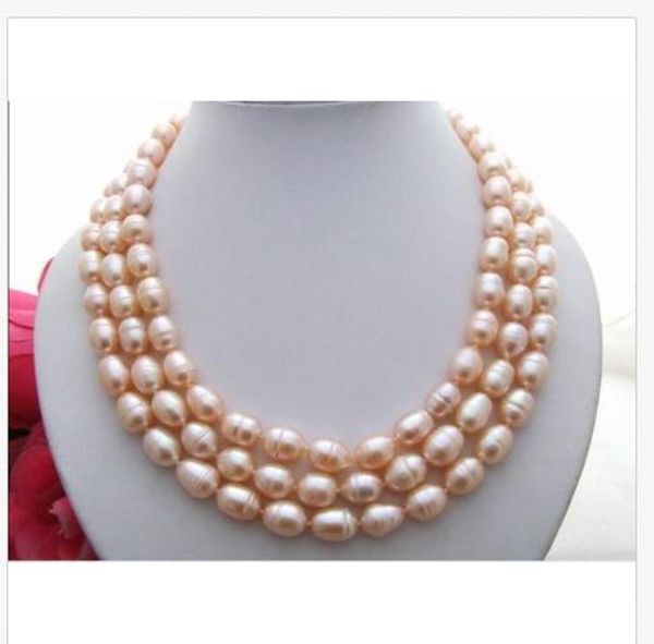 

charming 10-12mm natural australian south sea gold pink pearl necklace 49"14k go, Silver