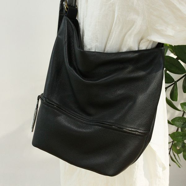 

fashion big bucket bag women genuine leather shoulder bag lady soft real leather messenger simple casual