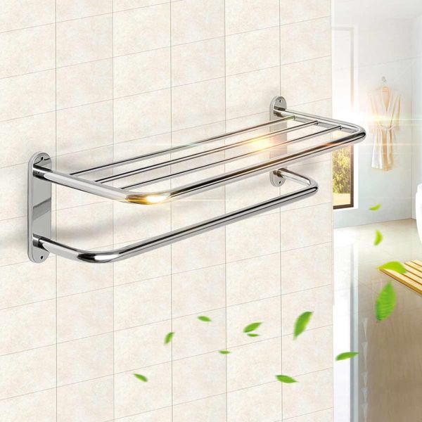 

xueqin 60cm chrome polished double towel rails bar stainless steel bathroom wall mounted towel rail holder shelf storage rack