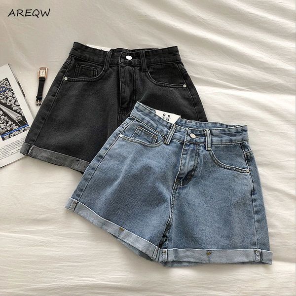 

women's shorts areqw summer women single button high-quality korean style womens denim 2021 black, White;black