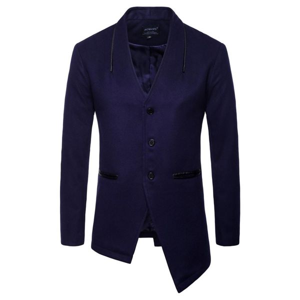 

korean style men winter wool blend coat warm single breasted wool overcoat and jacket turn down collar outerwear, Black