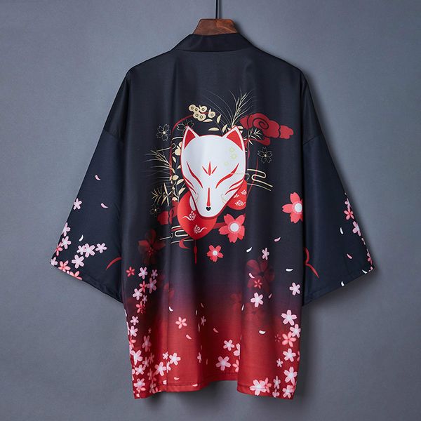 

new arrivel japanese kimono cardigan summer men harajuku streetwear samurai costume male haori obi yukata woman casual shirt, Red
